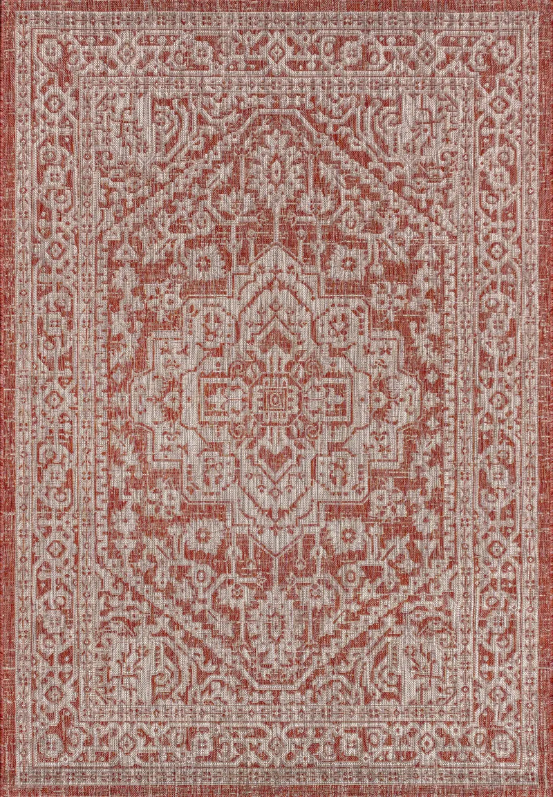 6' X 9' Red And Taupe Medallion Indoor Outdoor Area Rug Homeroots Outdoor