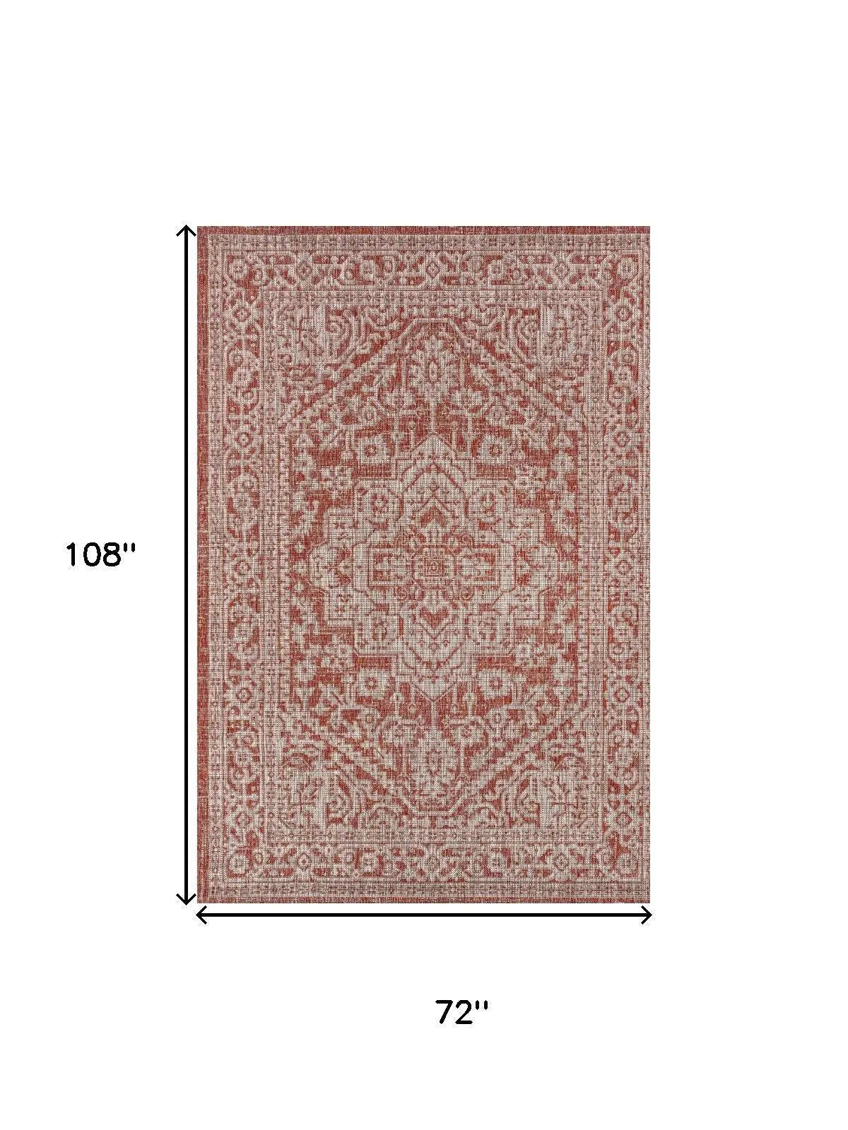 6' X 9' Red And Taupe Medallion Indoor Outdoor Area Rug Homeroots Outdoor