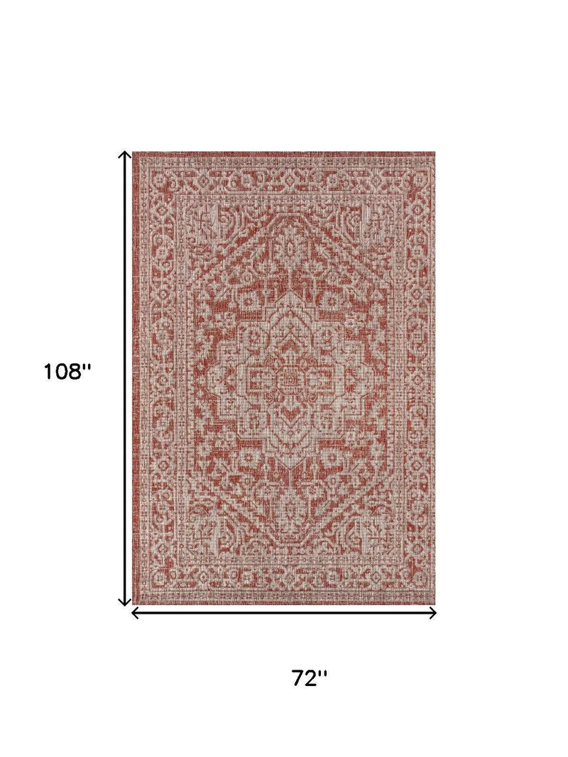 6' X 9' Red And Taupe Medallion Indoor Outdoor Area Rug Homeroots Outdoor