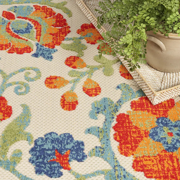 6' X 9' Red Gold Green And Teal Blue Floral Indoor Outdoor Area Rug Homeroots Outdoor