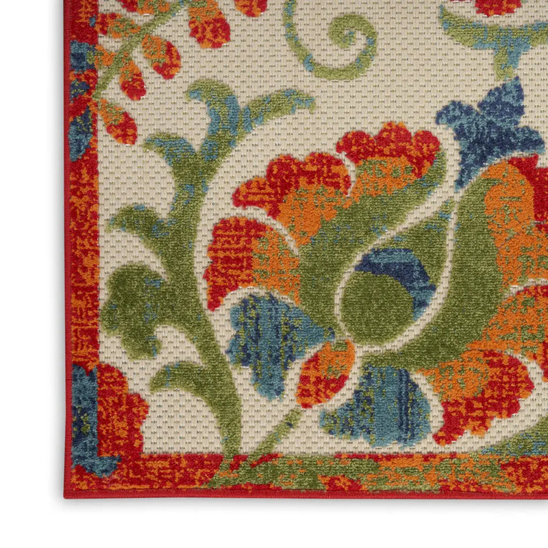 6' X 9' Red Gold Green And Teal Blue Floral Indoor Outdoor Area Rug Homeroots Outdoor