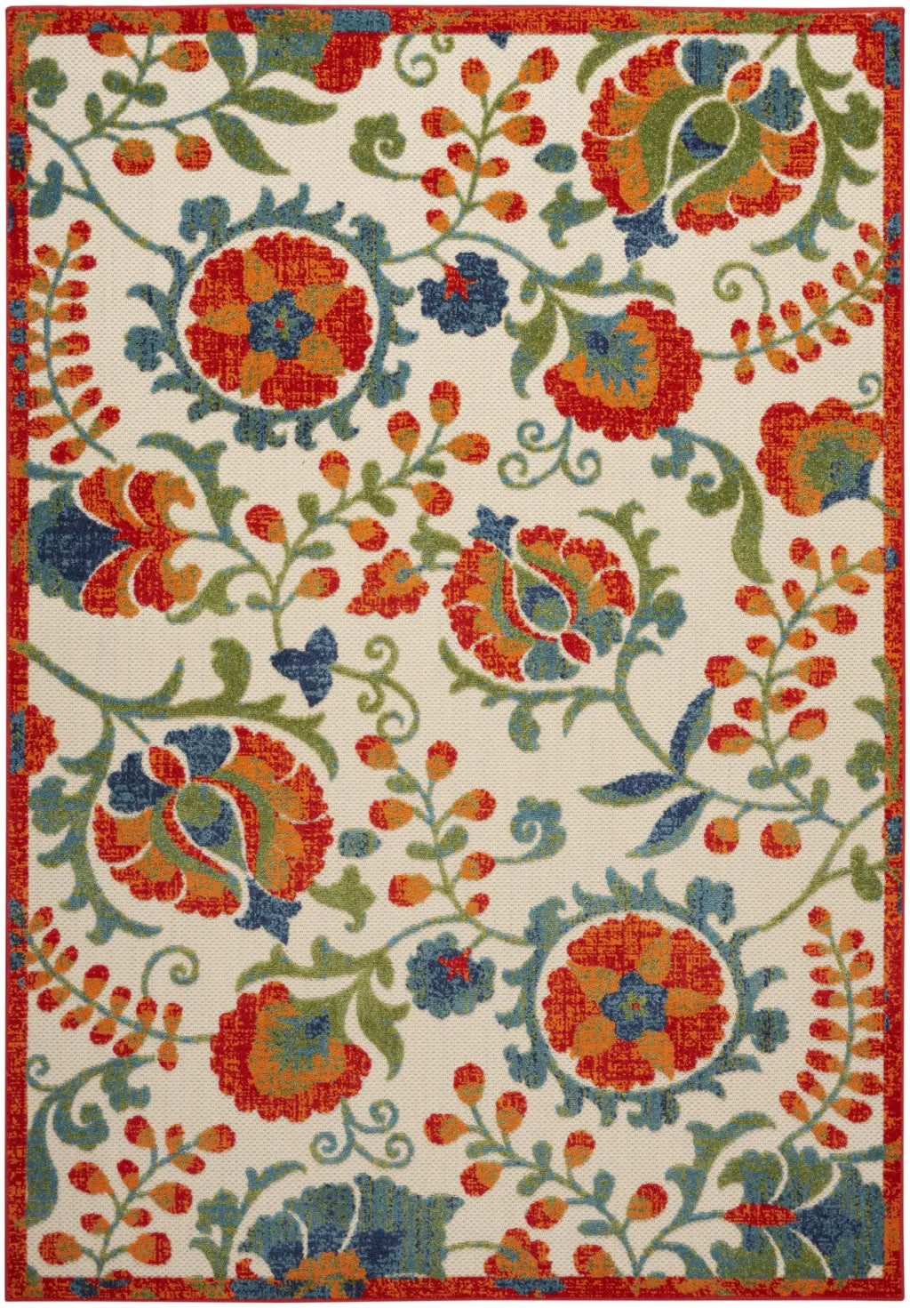 6' X 9' Red Gold Green And Teal Blue Floral Indoor Outdoor Area Rug Homeroots Outdoor