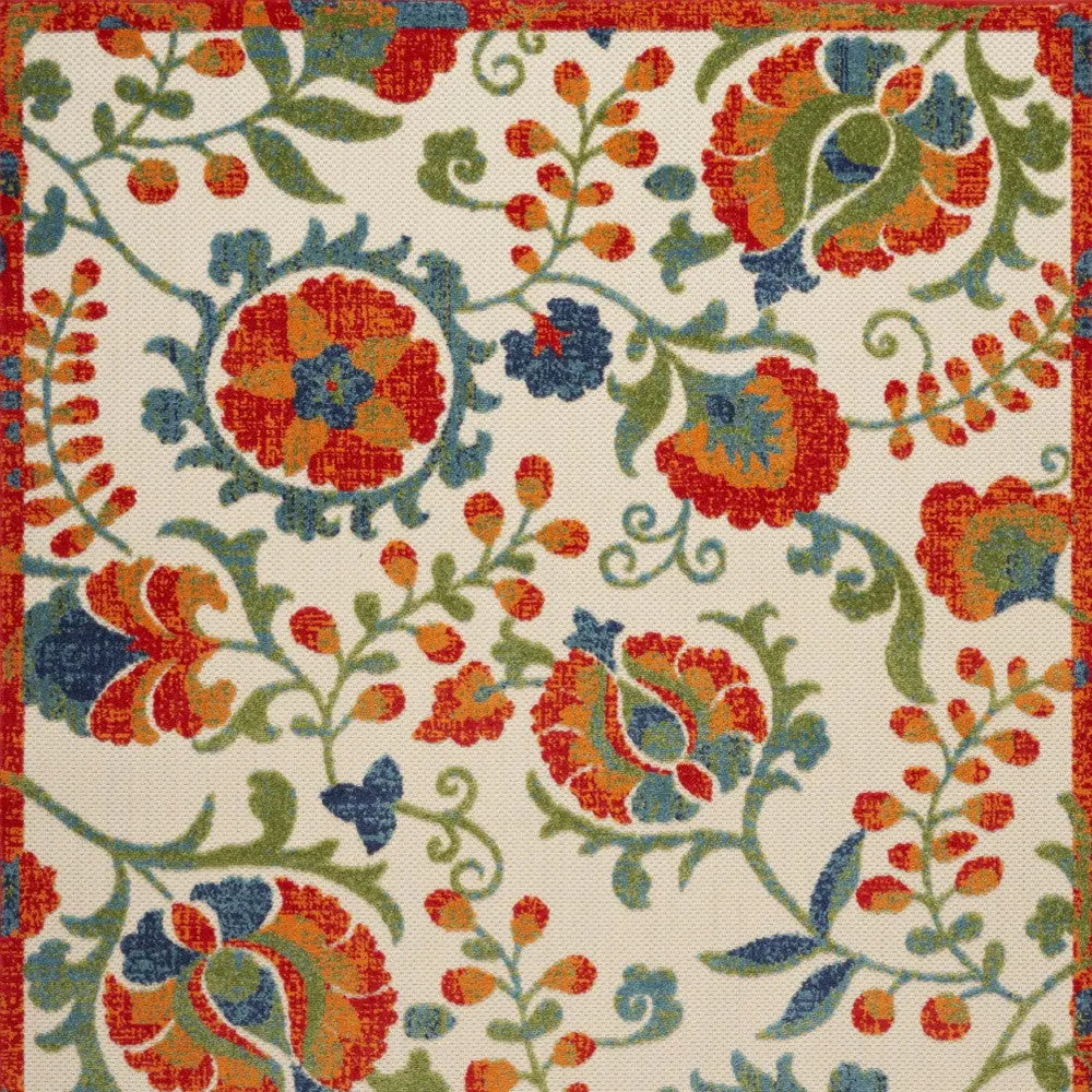 6' X 9' Red Gold Green And Teal Blue Floral Indoor Outdoor Area Rug Homeroots Outdoor