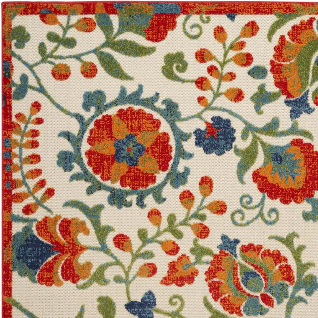 6' X 9' Red Gold Green And Teal Blue Floral Indoor Outdoor Area Rug Homeroots Outdoor