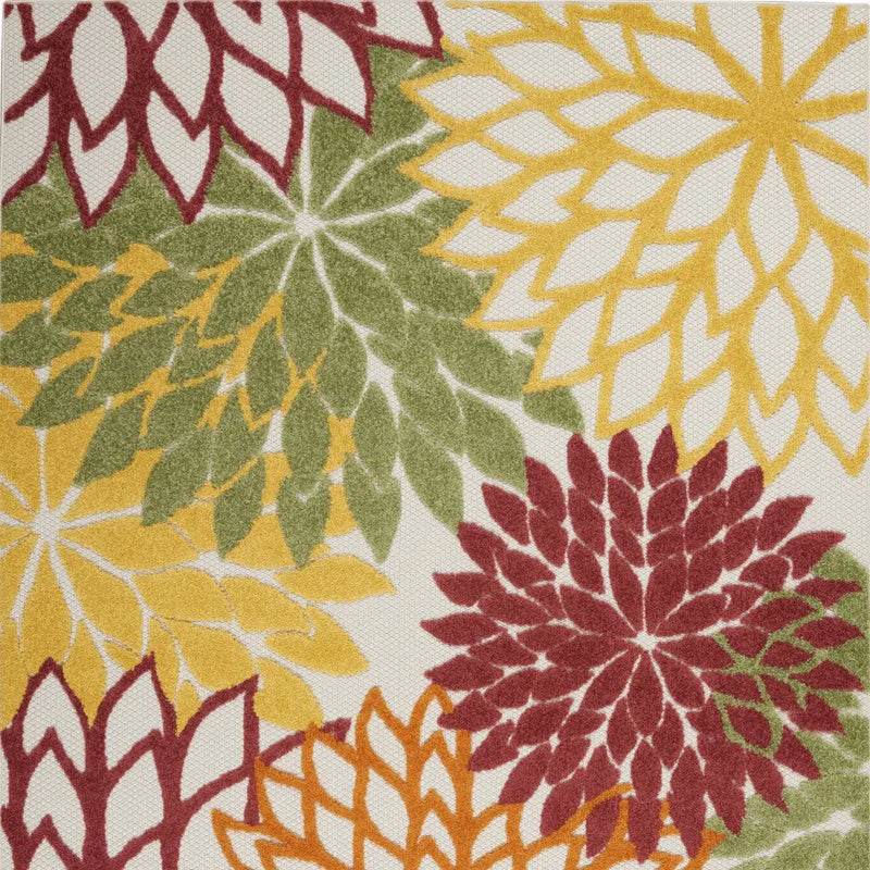 6' X 9' Red Yellow Green Orange And Ivory Floral Indoor Outdoor Area Rug Homeroots Outdoor