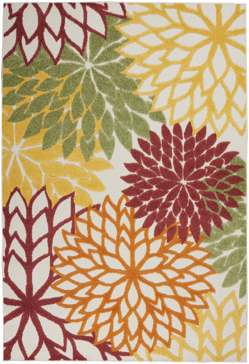 6' X 9' Red Yellow Green Orange And Ivory Floral Indoor Outdoor Area Rug Homeroots Outdoor
