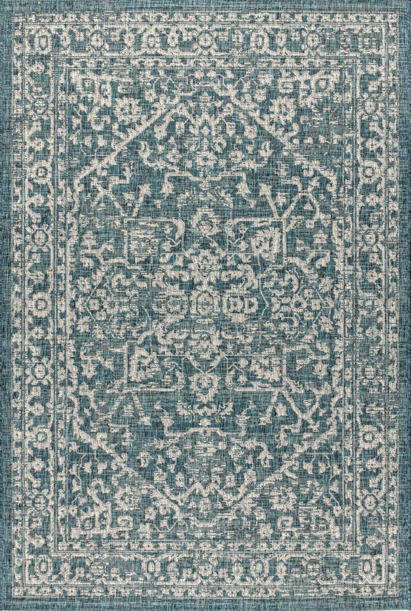 6' X 9' Teal Blue And Gray Medallion Indoor Outdoor Area Rug Homeroots Outdoor