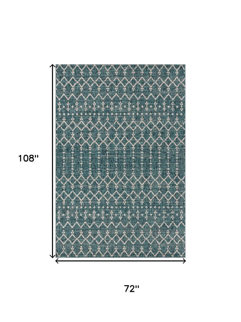 6' X 9' Teal Blue And Gray Trellis Indoor Outdoor Area Rug Homeroots Outdoor