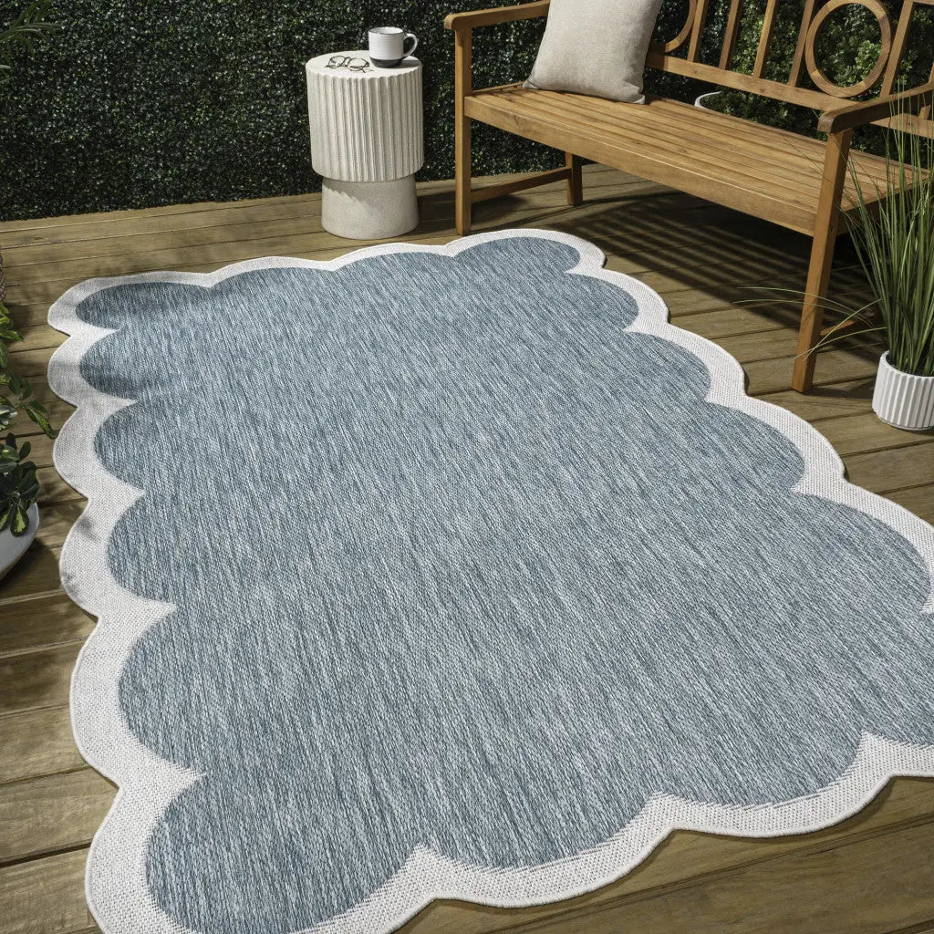 6' X 9' Turquoise And Cream Indoor Outdoor Area Rug Homeroots Outdoor