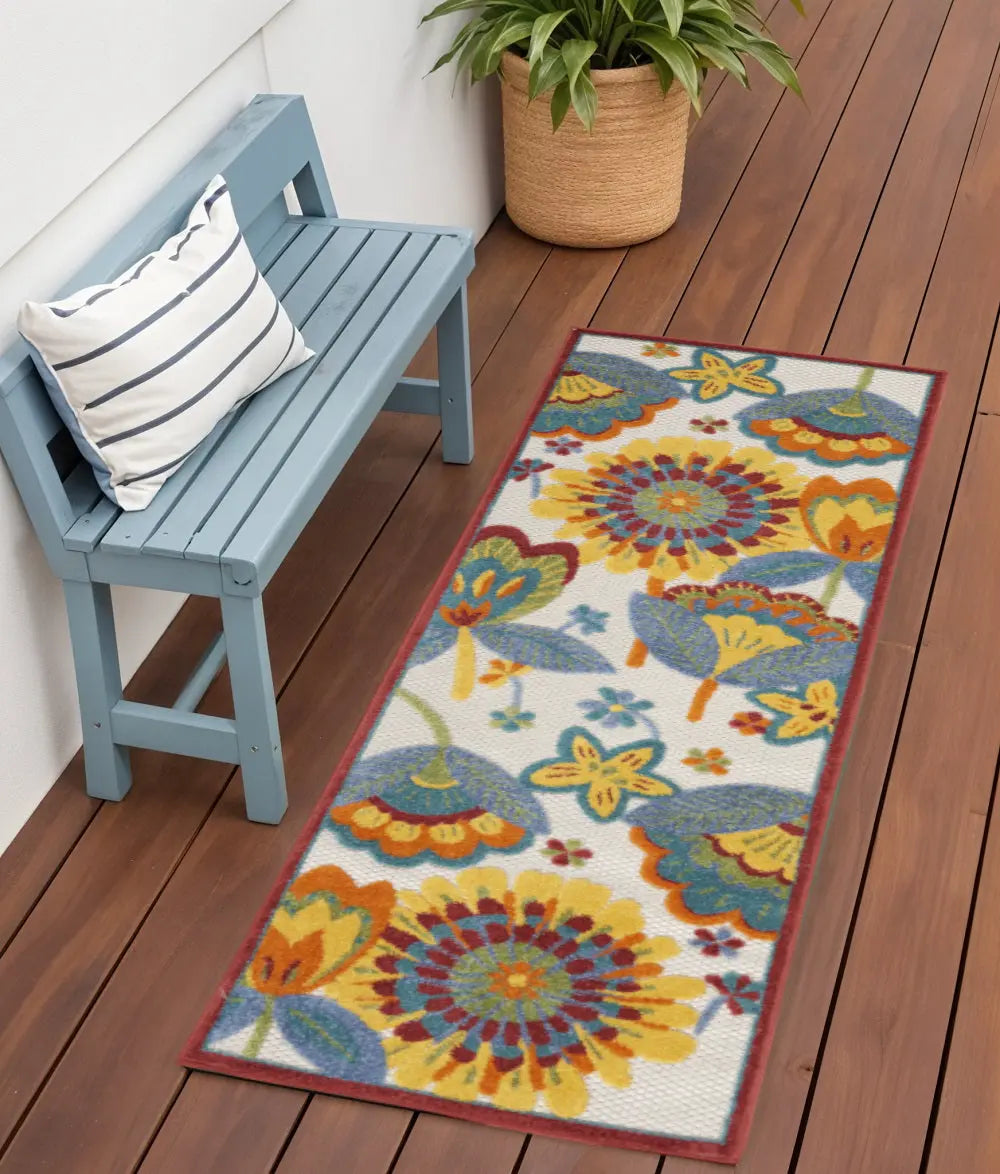 6' Yellow And Red Indoor Outdoor Runner Rug Homeroots Outdoor