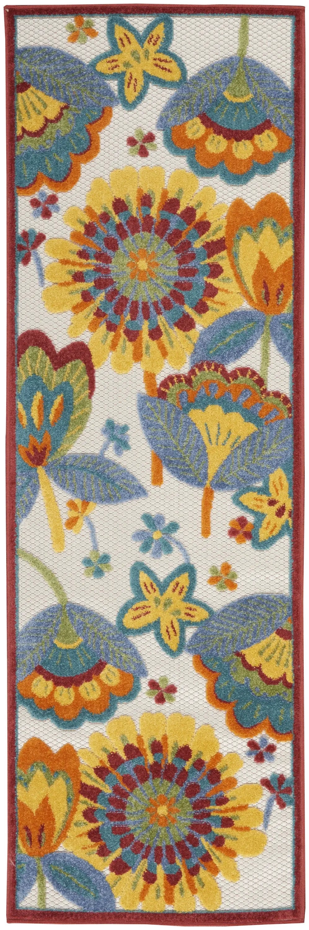 6' Yellow And Red Indoor Outdoor Runner Rug Homeroots Outdoor