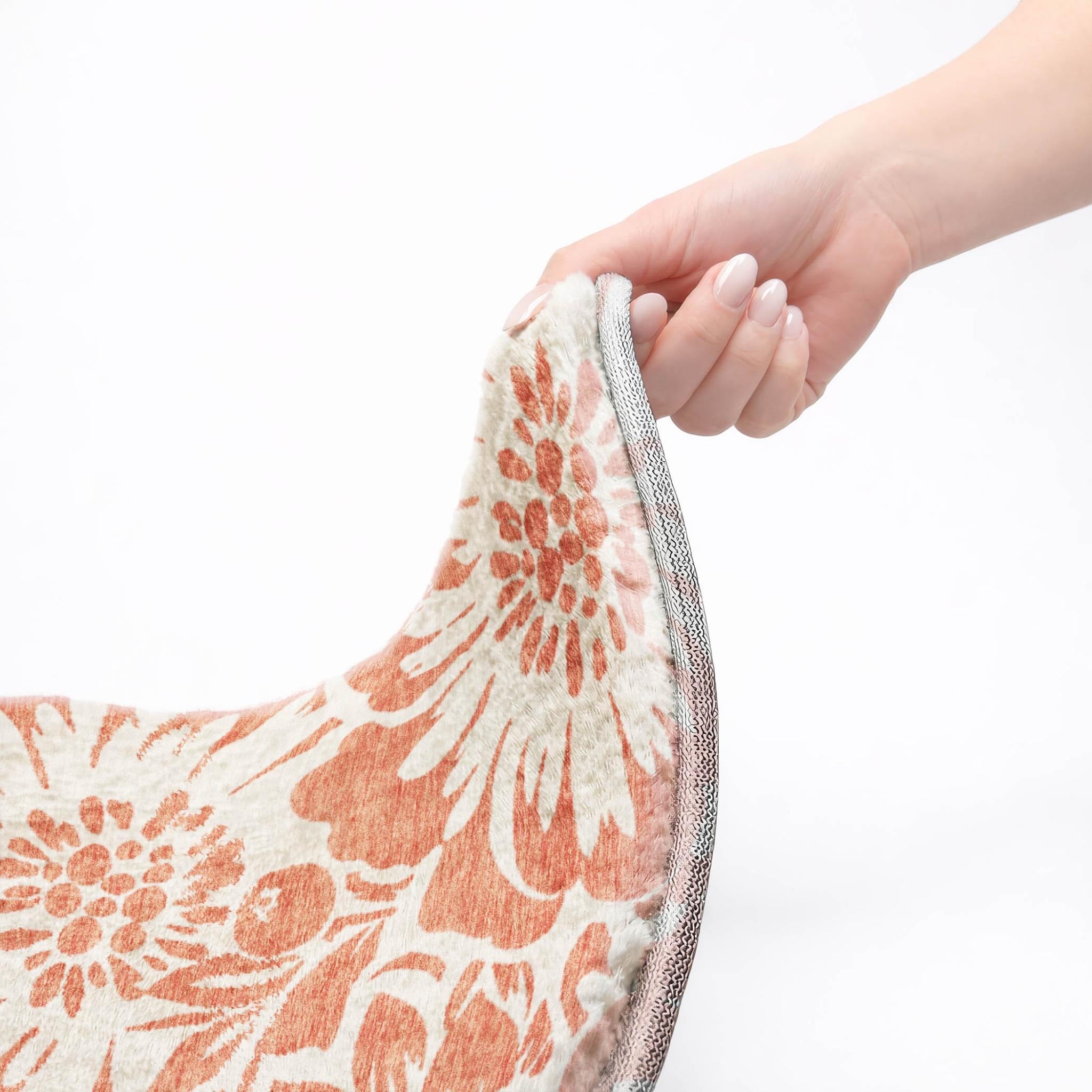 3' X 5' Salmon And Ivory Floral Shag Washable Area Rug With UV Protection - Home & Garden