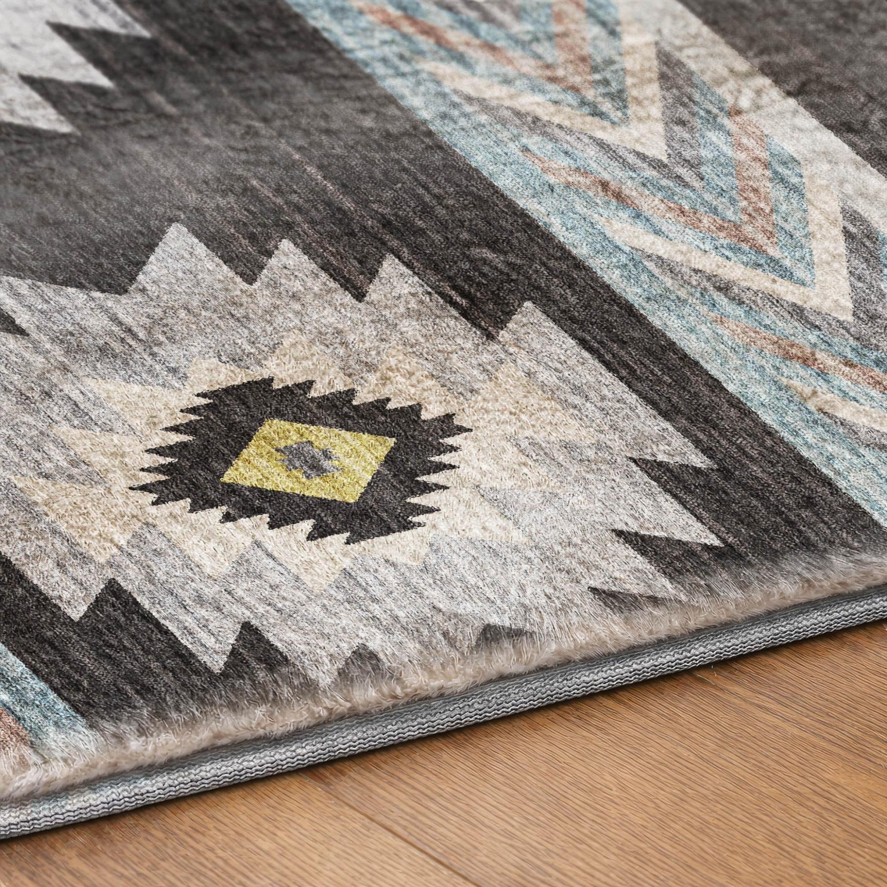 10' X 14' Midnight And Charcoal Geometric Shag Washable Area Rug With UV Protection - Home & Garden