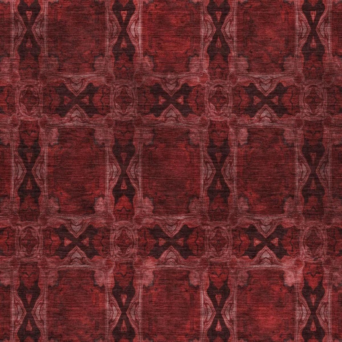 5' X 8' Burgundy And Red Geometric Shag Washable Area Rug With UV Protection - Home & Garden