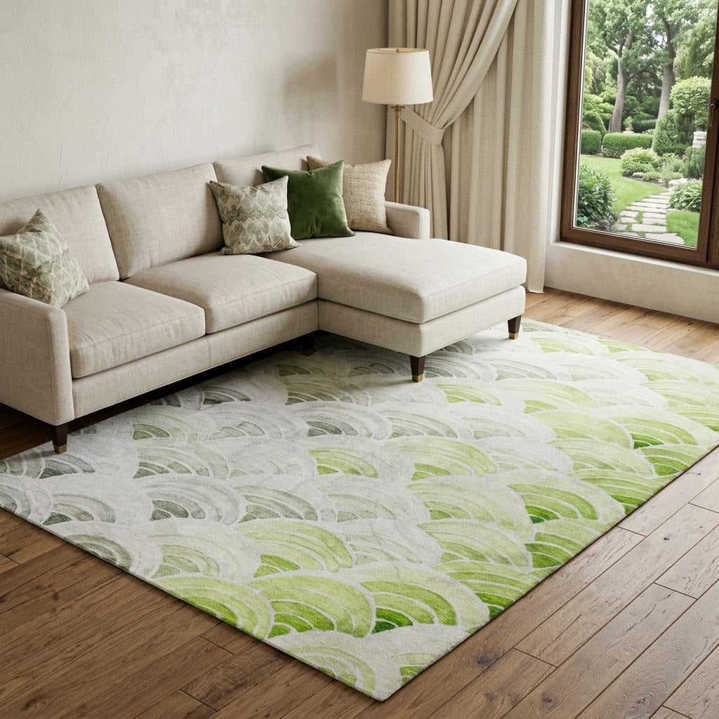 10' X 14' Green And Lime Green Geometric Shag Washable Area Rug With UV Protection - Home & Garden