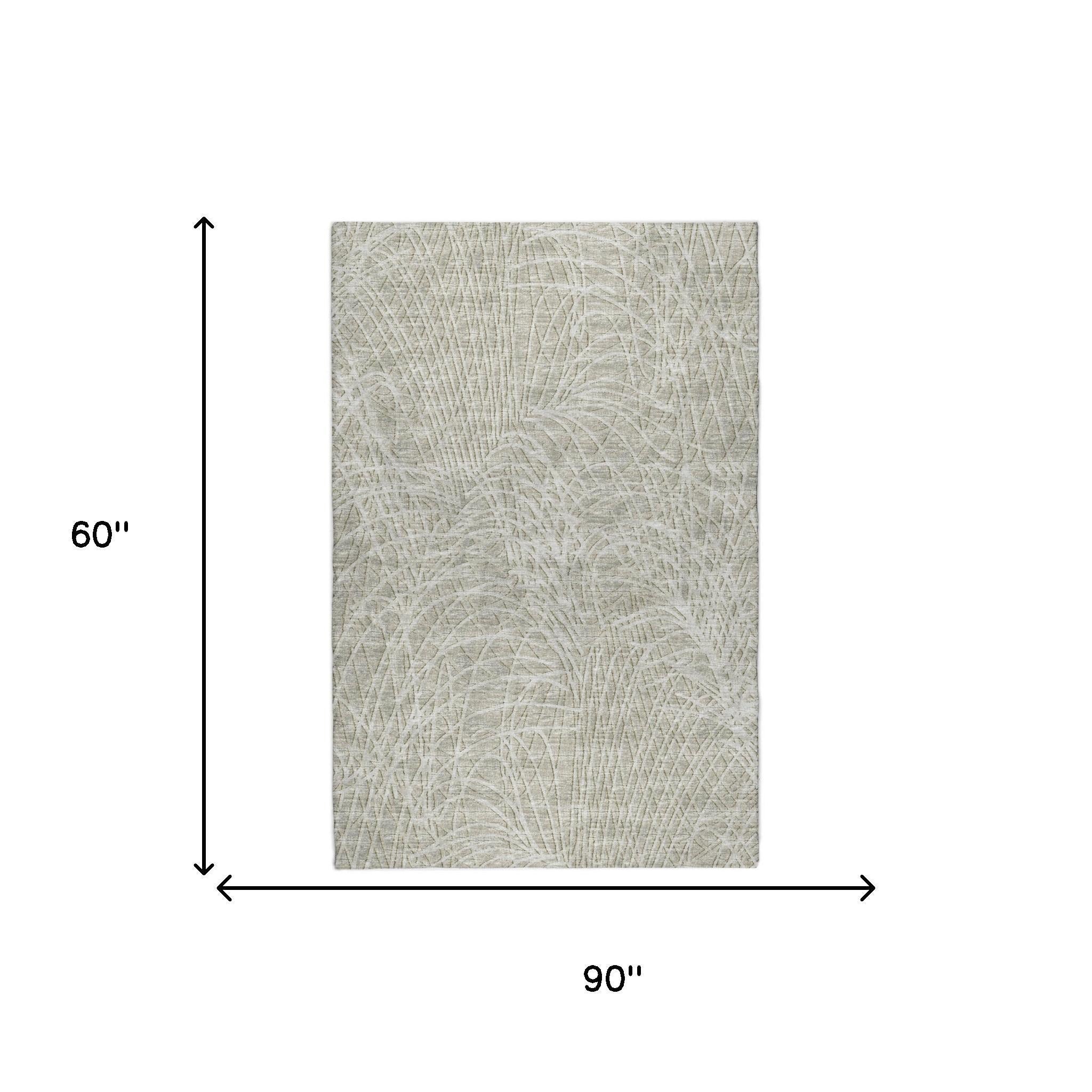 5' X 8' Beige And Ivory Abstract Shag Washable Area Rug With UV Protection - Home & Garden