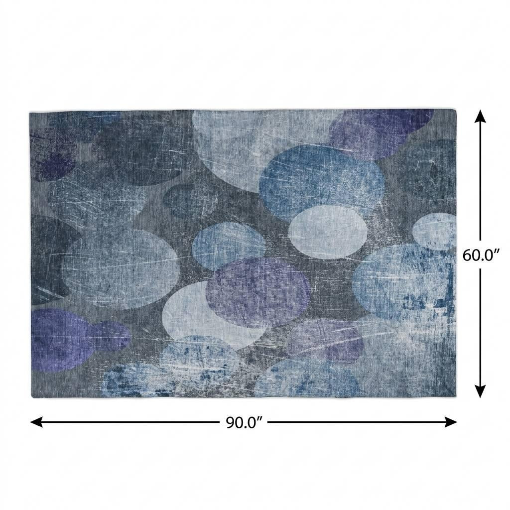 5' X 8' Blue And Denim Blue Geometric Shag Washable Area Rug With UV Protection - Home & Garden