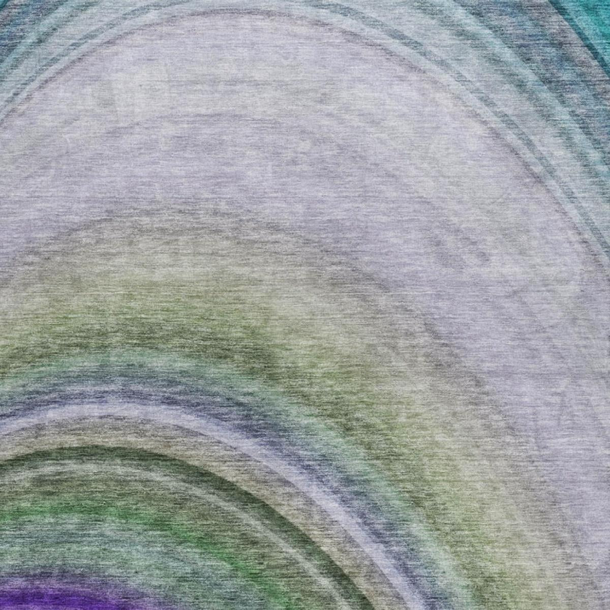 3' X 5' Teal And Green Abstract Shag Washable Area Rug With UV Protection - Home & Garden