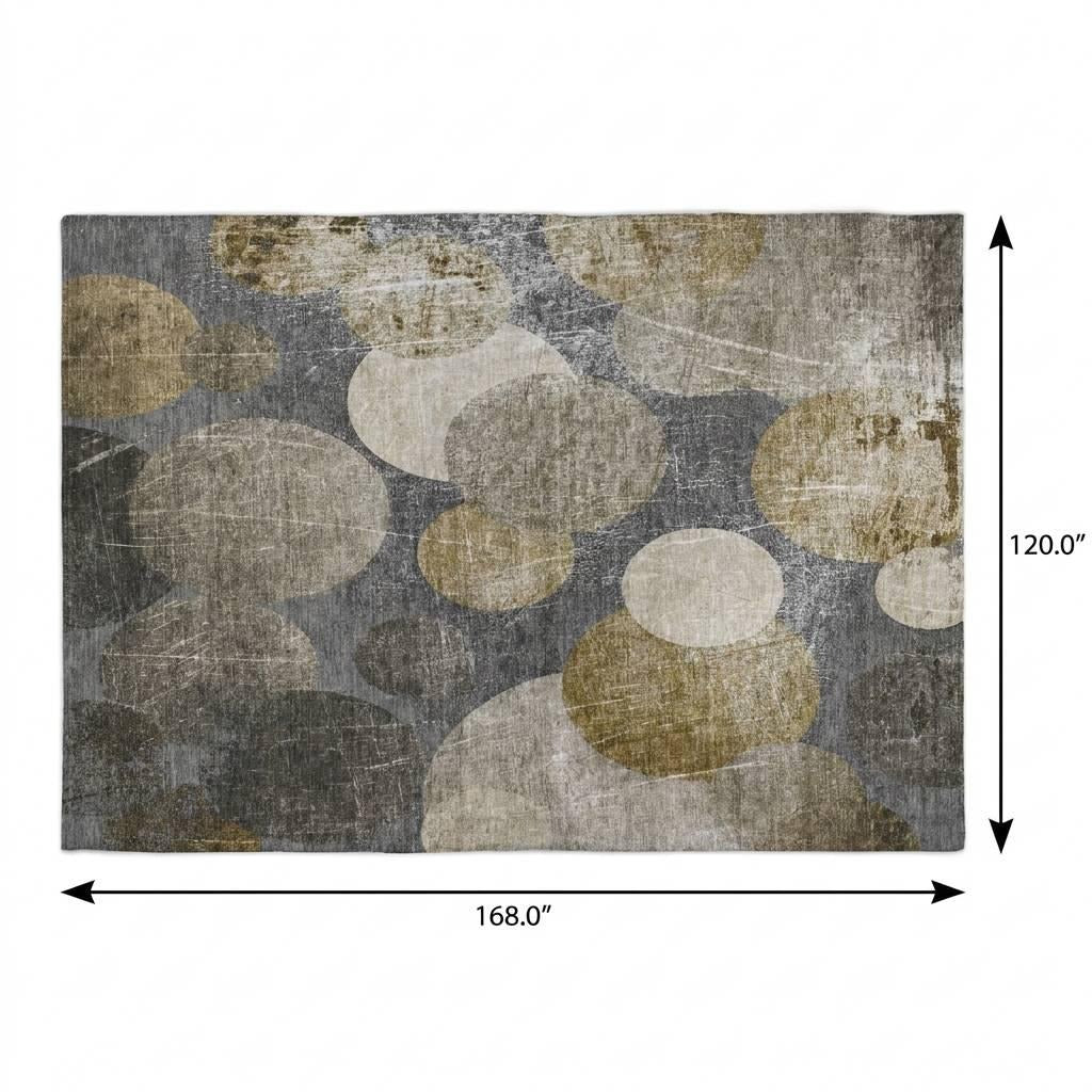10' X 14' Brown And Taupe Geometric Shag Washable Area Rug With UV Protection - Home & Garden