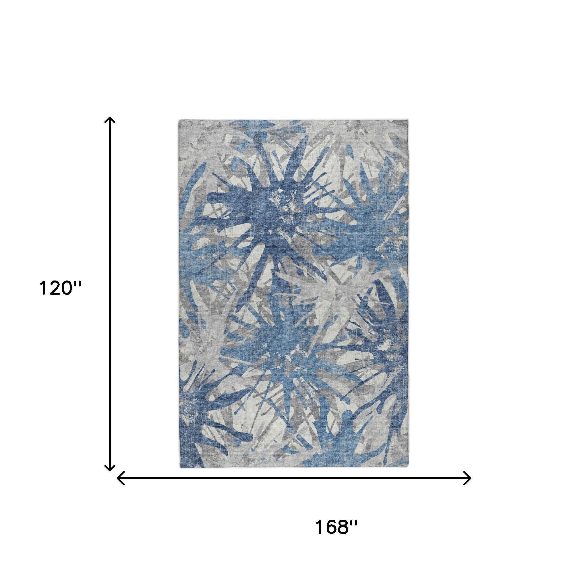 10' X 14' Blue And Navy Blue Abstract Shag Washable Area Rug With UV Protection - Home & Garden