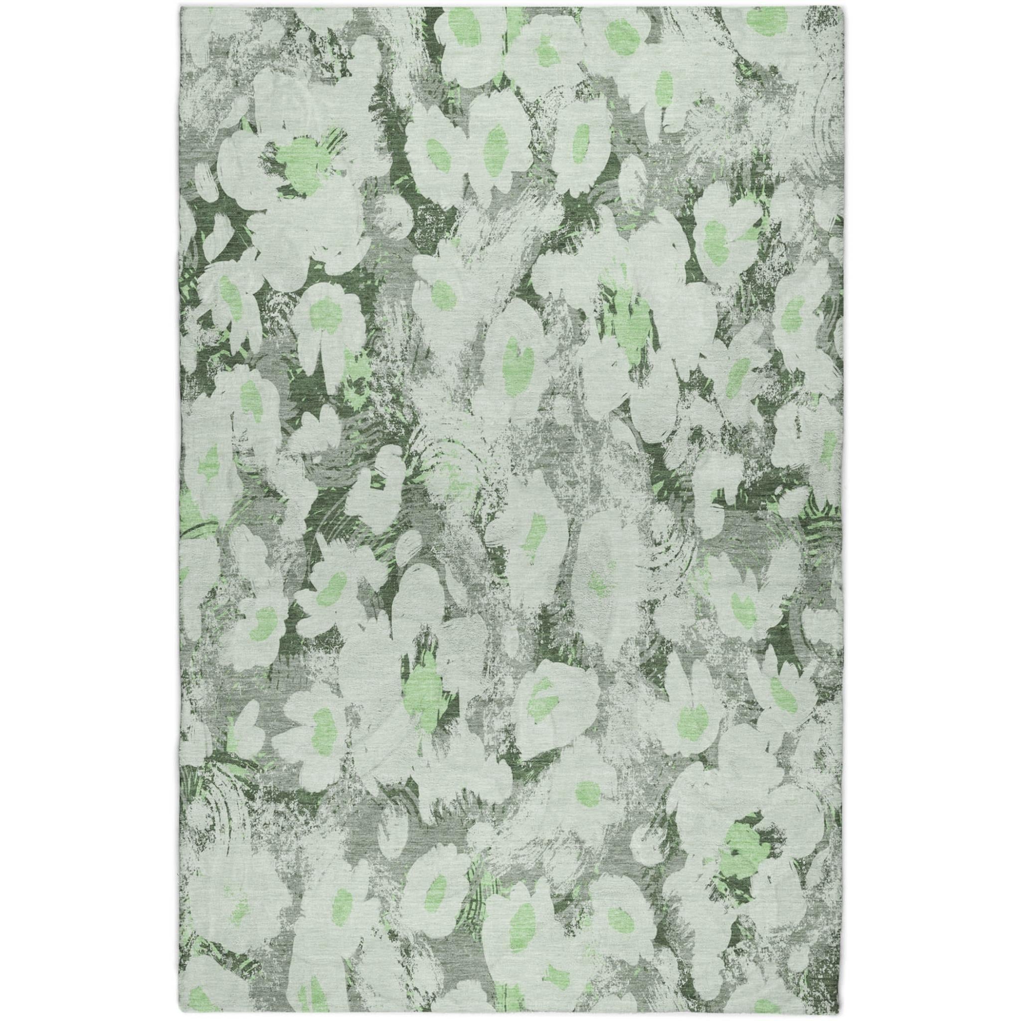 10' X 14' Green And Gray Floral Shag Washable Area Rug With UV Protection - Home & Garden