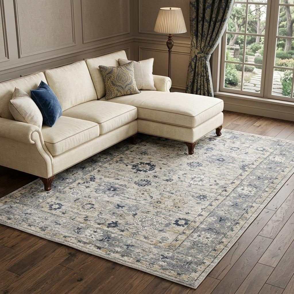 10' X 14' Gray And Blue Oriental Hand Tufted Area Rug - Home & Garden