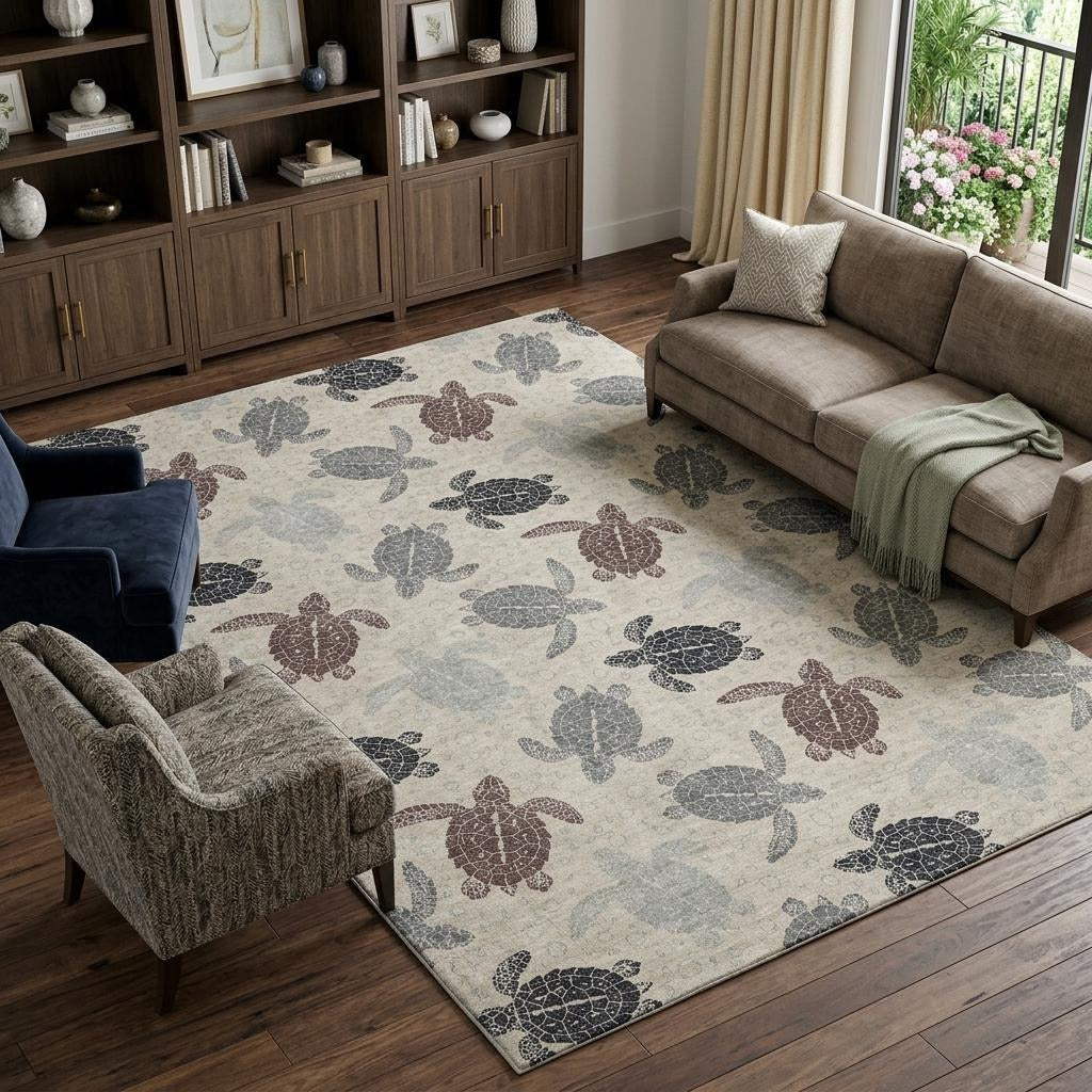 10' X 14' Sand And Chocolate Animal Print Shag Washable Area Rug With UV Protection - Home & Garden