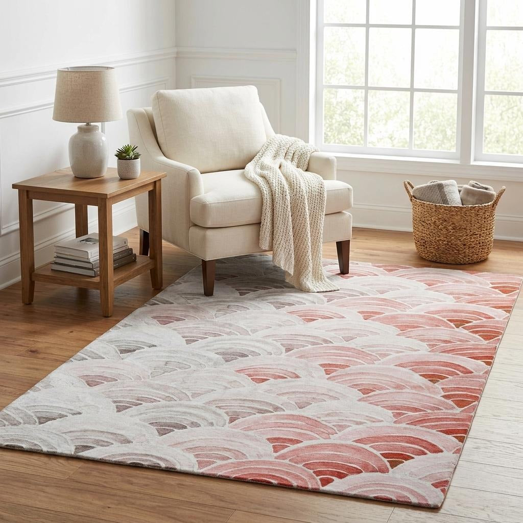 5' X 8' Red And Scarlet Geometric Shag Washable Area Rug With UV Protection - Home & Garden