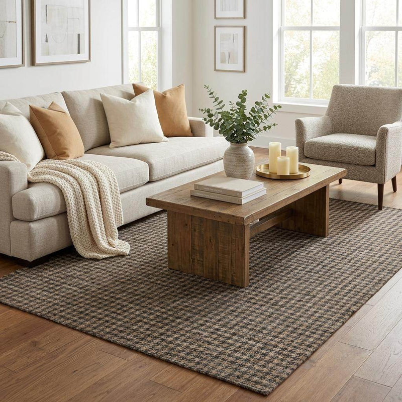 5' X 8' Chocolate And Black Houndstooth Shag Washable Area Rug With UV Protection - Home & Garden