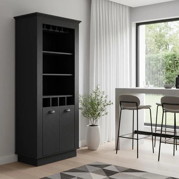70" Black Bar Cabinet With Wine Storage Homeroots Kitchen & Dining