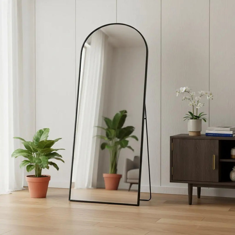 70" Black Metal Arch Wall Mounted Leaning Or Freestanding Framed Full Length Mirror Homeroots Bed & Bath