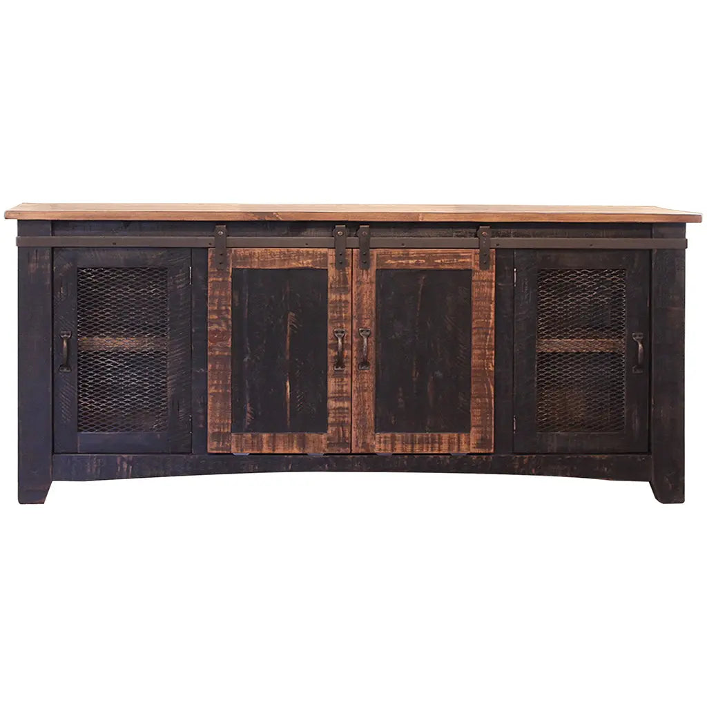 70" Black Solid Wood Cabinet Enclosed Storage Distressed TV Stand Homeroots Living Room