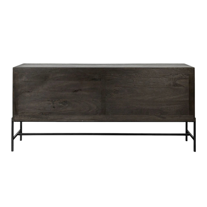 70" Black Solid Wood Sideboard with Four Glass Doors Homeroots Kitchen & Dining