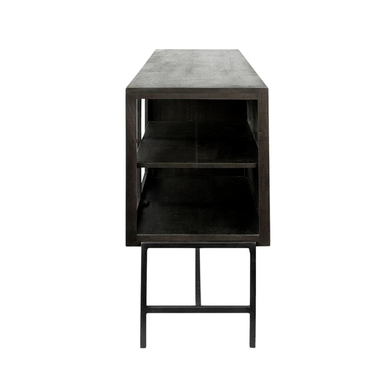 70" Black Solid Wood Sideboard with Four Glass Doors Homeroots Kitchen & Dining