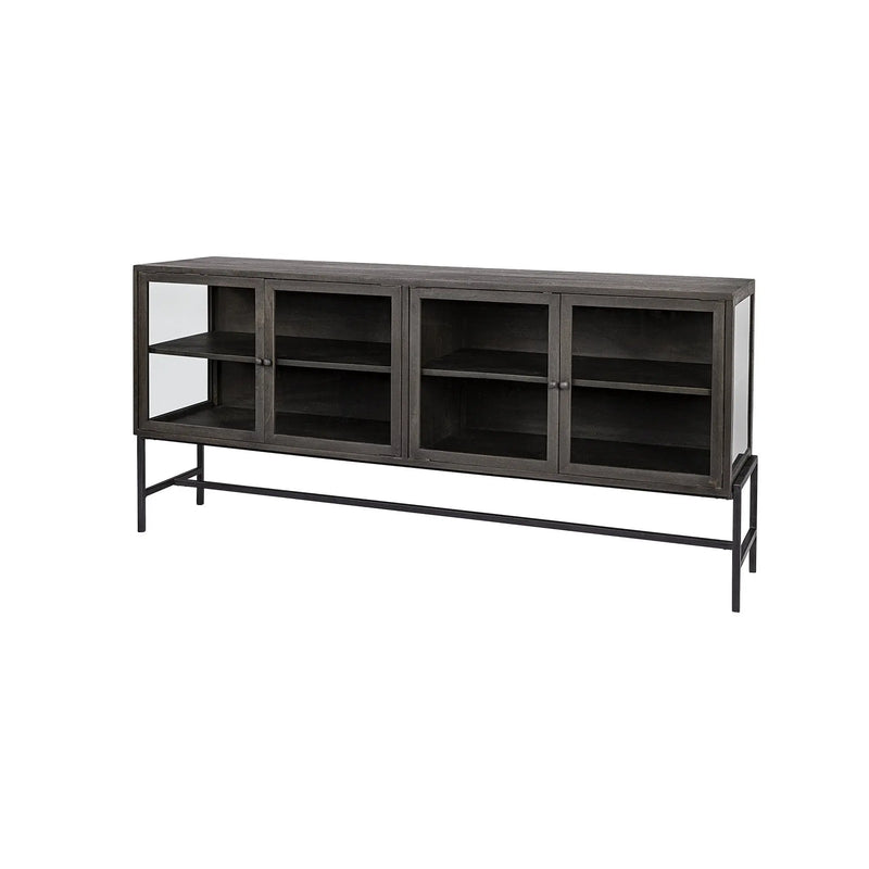 70" Black Solid Wood Sideboard with Four Glass Doors Homeroots Kitchen & Dining