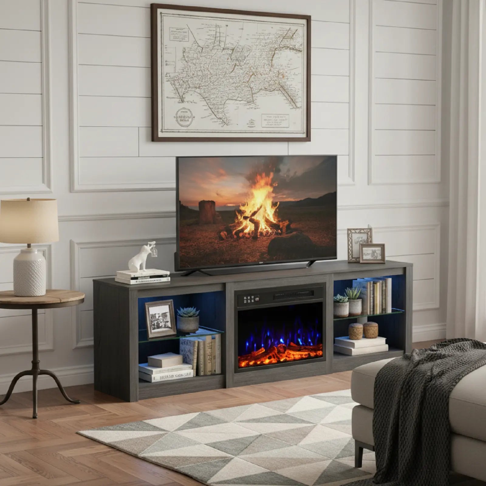 70" Black Wood Fireplace Entertainment Center With Fireplace Homeroots Living Room