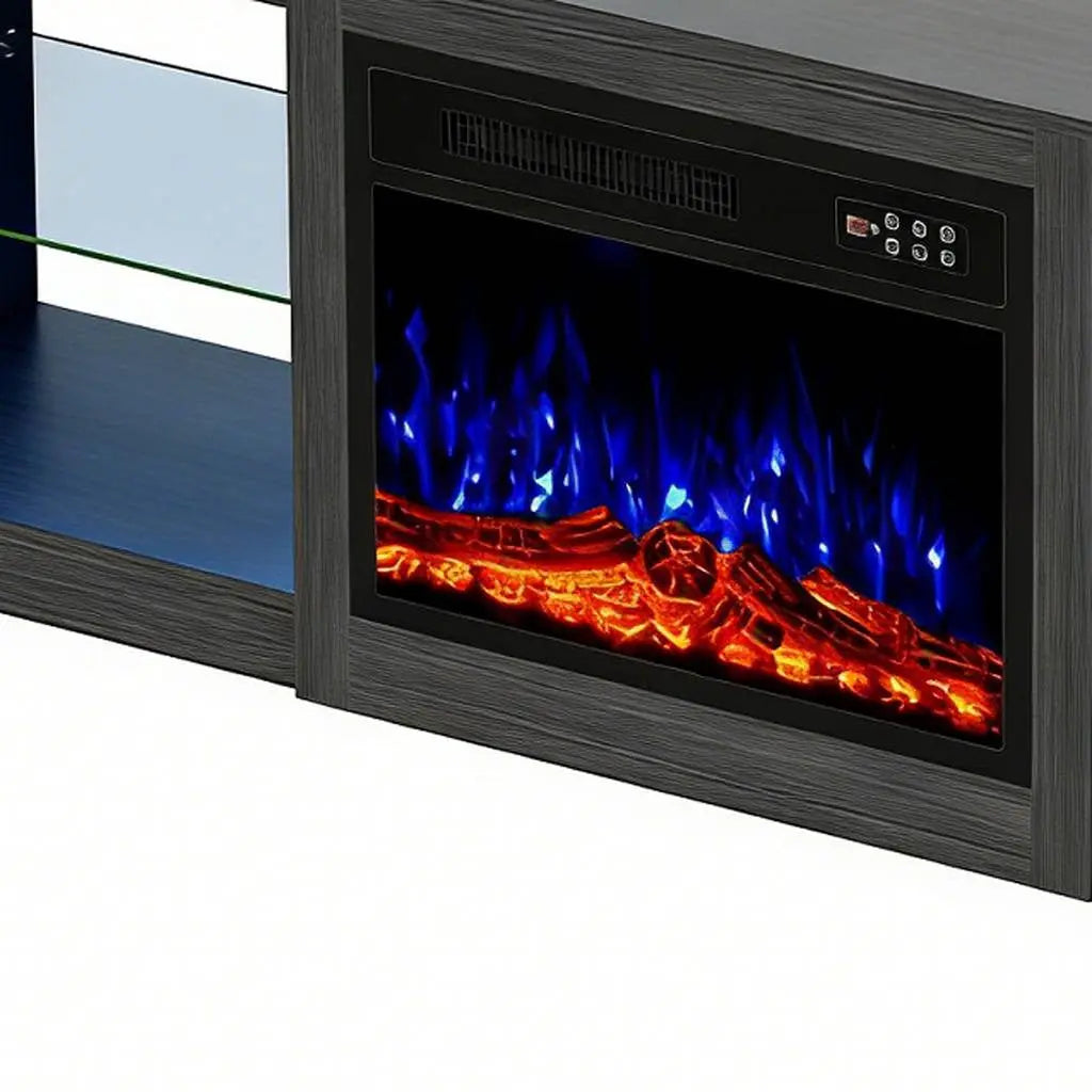 70" Black Wood Fireplace Entertainment Center With Fireplace Homeroots Living Room