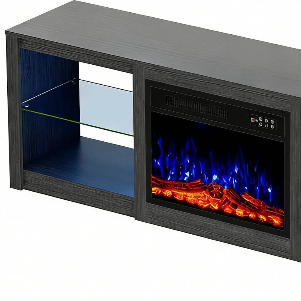 70" Black Wood Fireplace Entertainment Center With Fireplace Homeroots Living Room