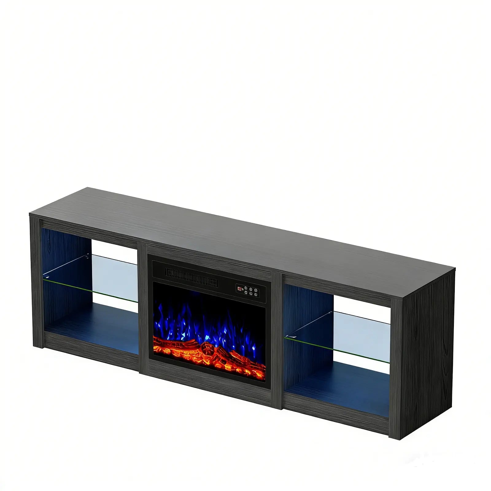 70" Black Wood Fireplace Entertainment Center With Fireplace Homeroots Living Room