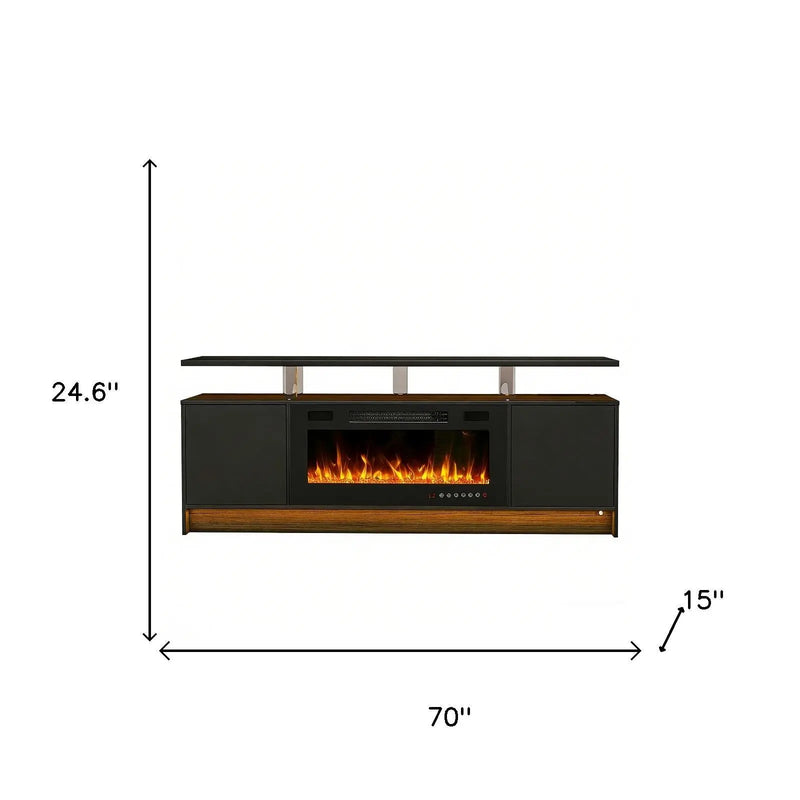 70" Black Wood Fireplace Entertainment Center With Fireplace Homeroots Living Room