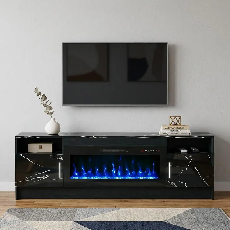 70" Black Wood Fireplace TV Stand With Fireplace Homeroots Living Room