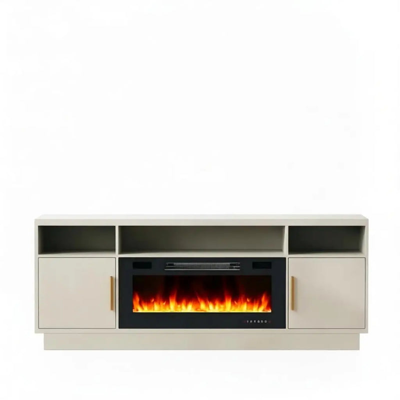 70" Black Wood Fireplace TV Stand With Fireplace Homeroots Living Room