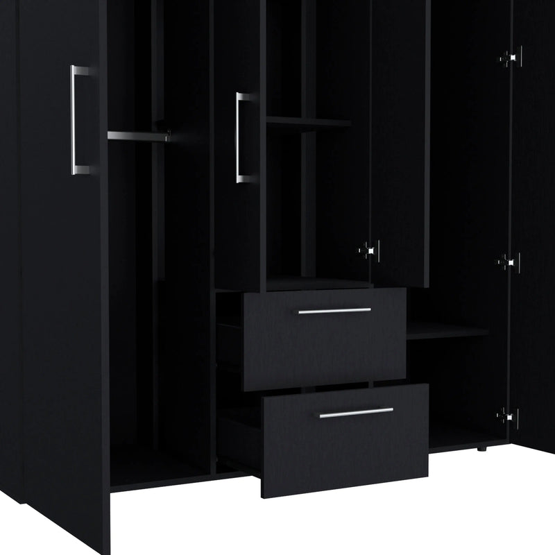 70" Black Wood Four Door Two Drawer Combo Dresser Homeroots Bed & Bath