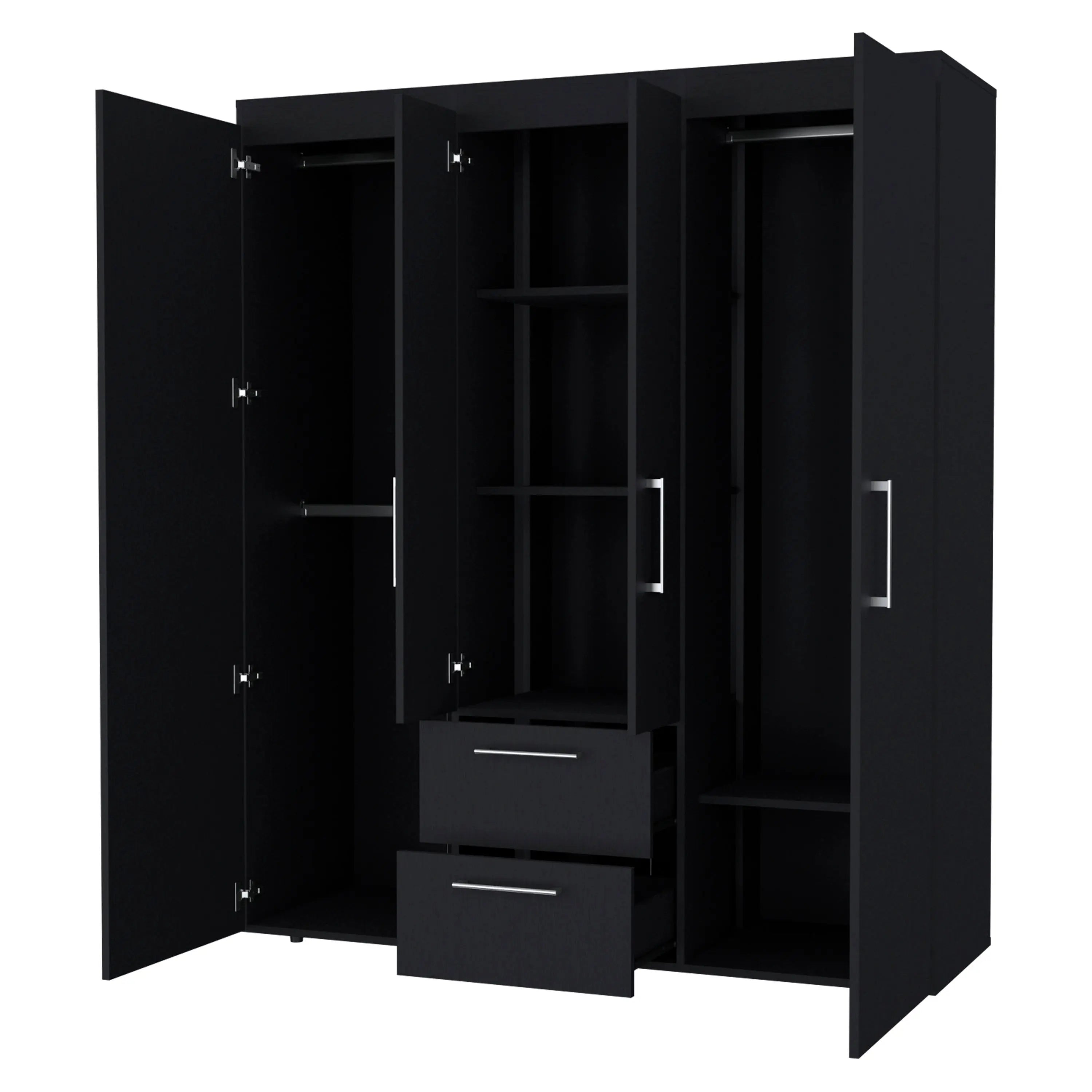 70" Black Wood Four Door Two Drawer Combo Dresser Homeroots Bed & Bath