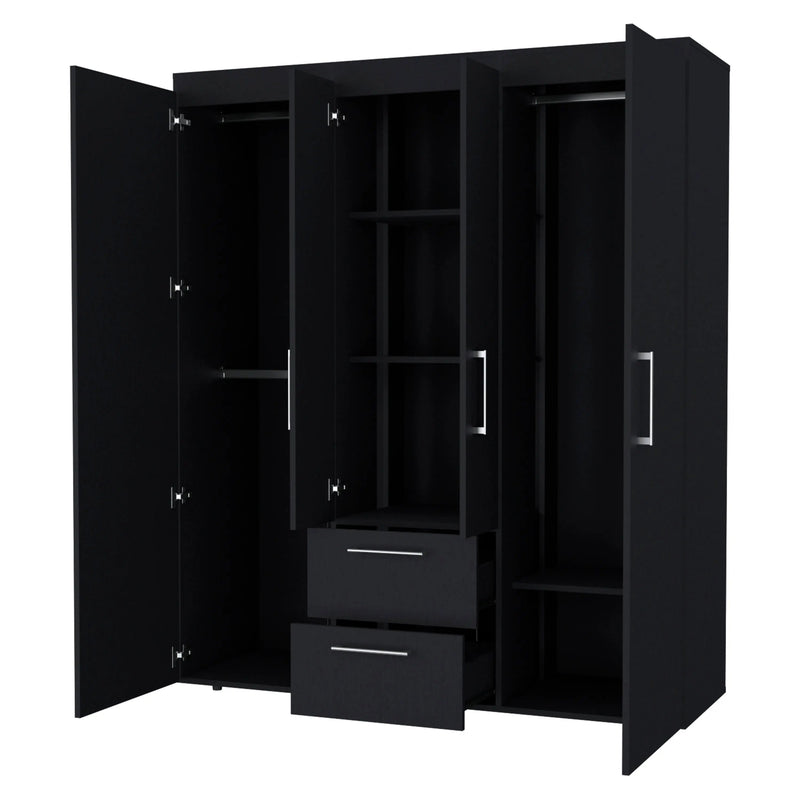 70" Black Wood Four Door Two Drawer Combo Dresser Homeroots Bed & Bath
