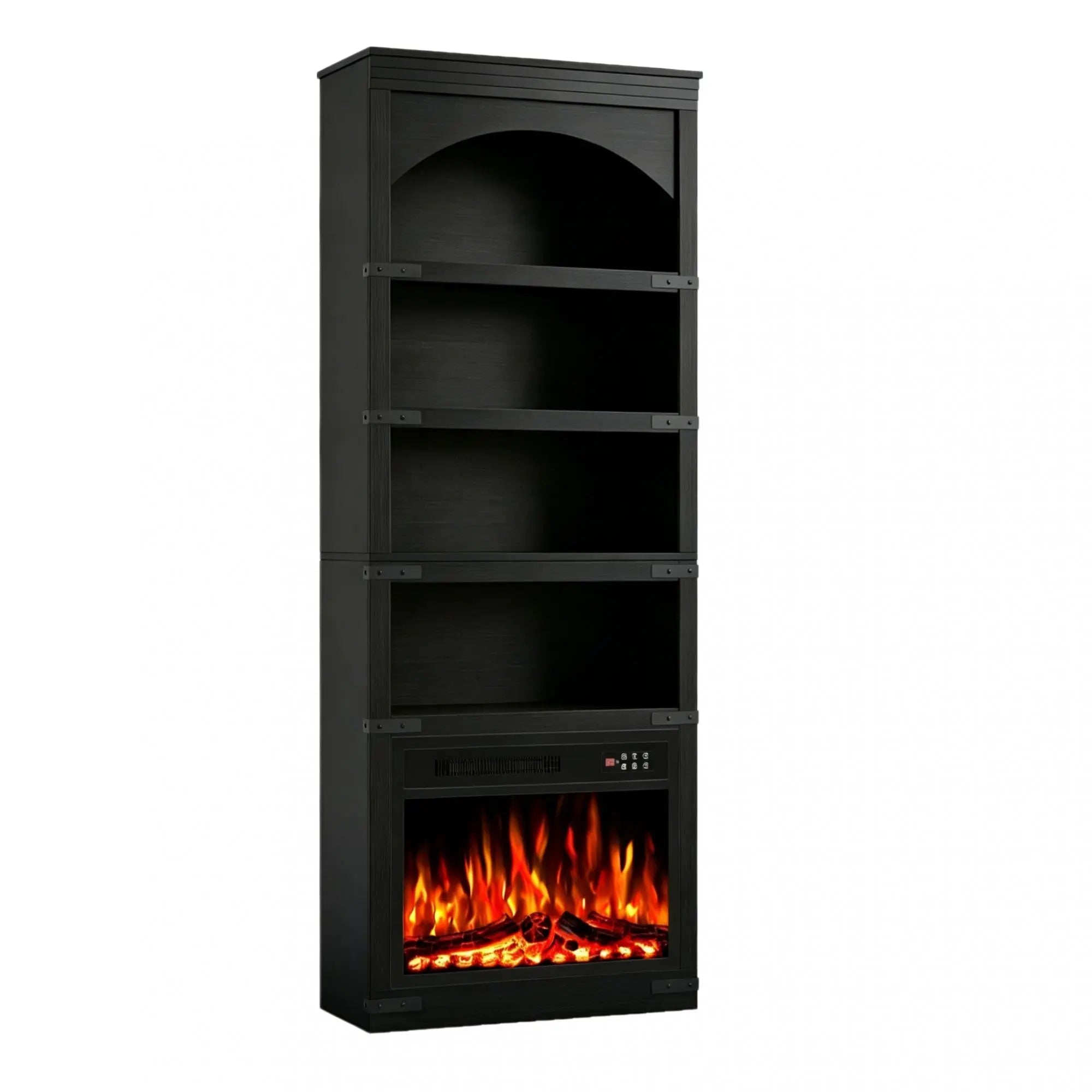 70" Black Wood Four Tier USB Bookcase Homeroots Office