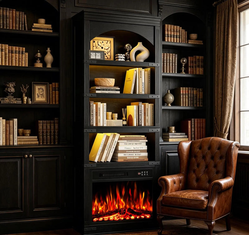 70" Black Wood Four Tier USB Bookcase Homeroots Office