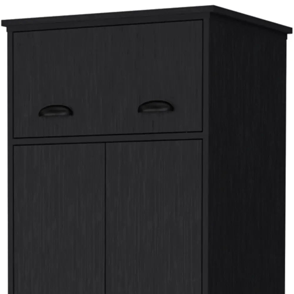 70" Black Wood Three Door Single Drawer Combo Dresser Homeroots Bed & Bath
