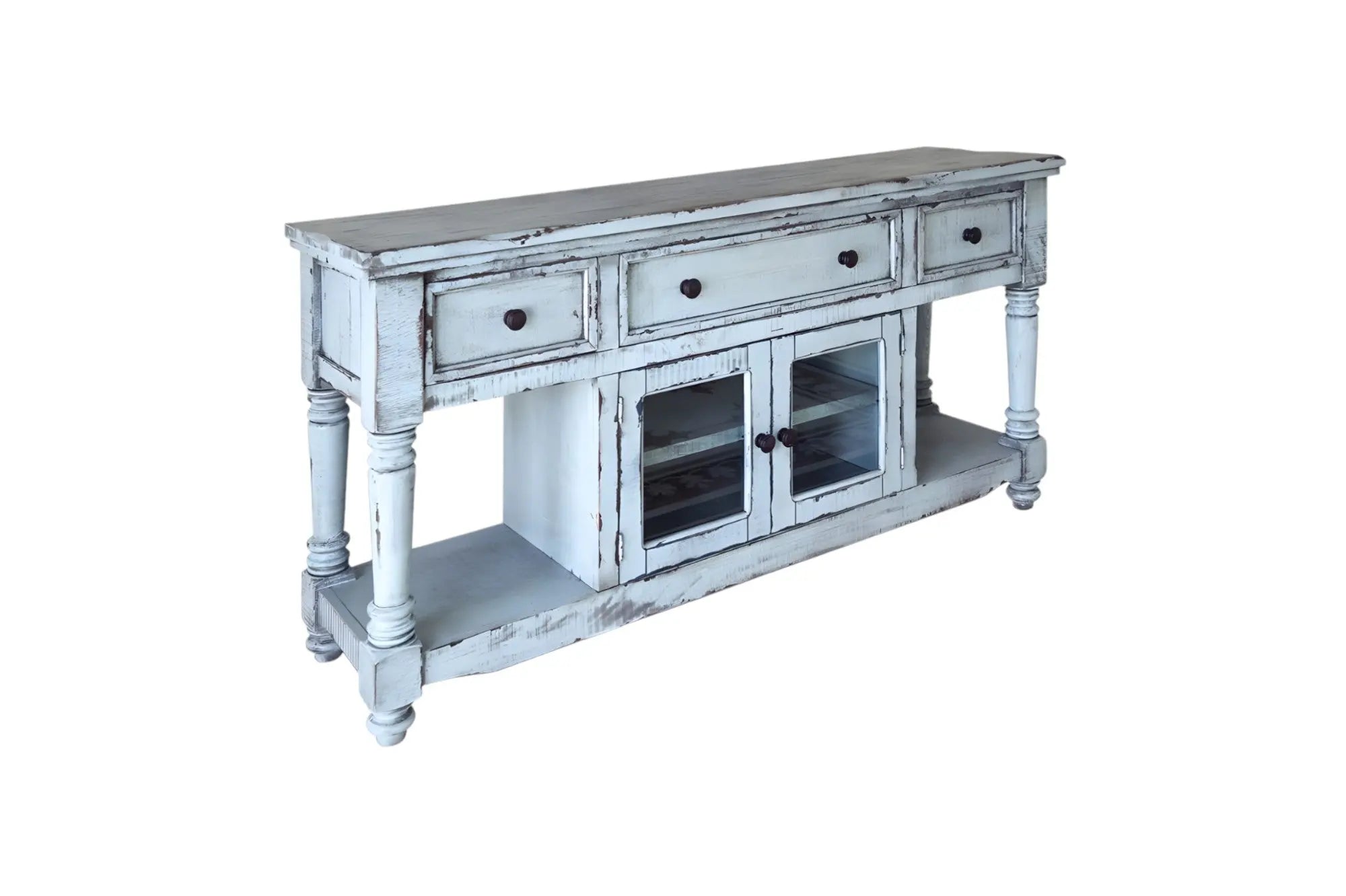 70" Blue Solid Wood Open shelving Distressed TV Stand Homeroots Living Room