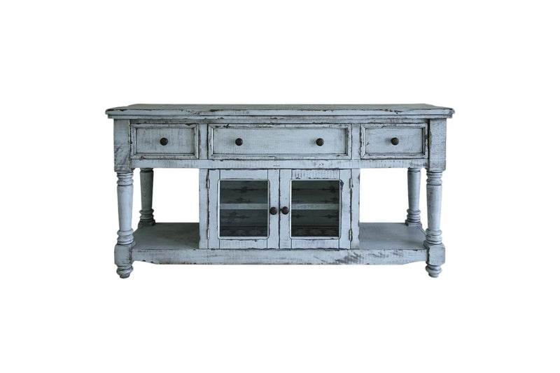 70" Blue Solid Wood Open shelving Distressed TV Stand Homeroots Living Room